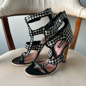 Derek Lam black and white houndstooth leather heels